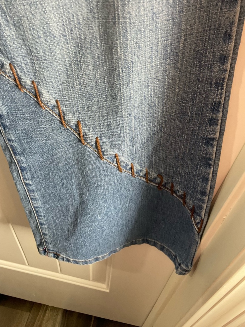 Zana Di Light Blue Flare Jeans with Zigzag Stitch Panels - Picture 7 of 13